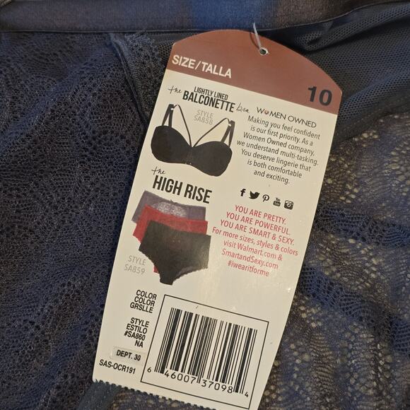 Smart & Sexy The Curvy Collection High Rise Cheekini Womens 10 Gray Lace Mesh - Picture 4 of 8